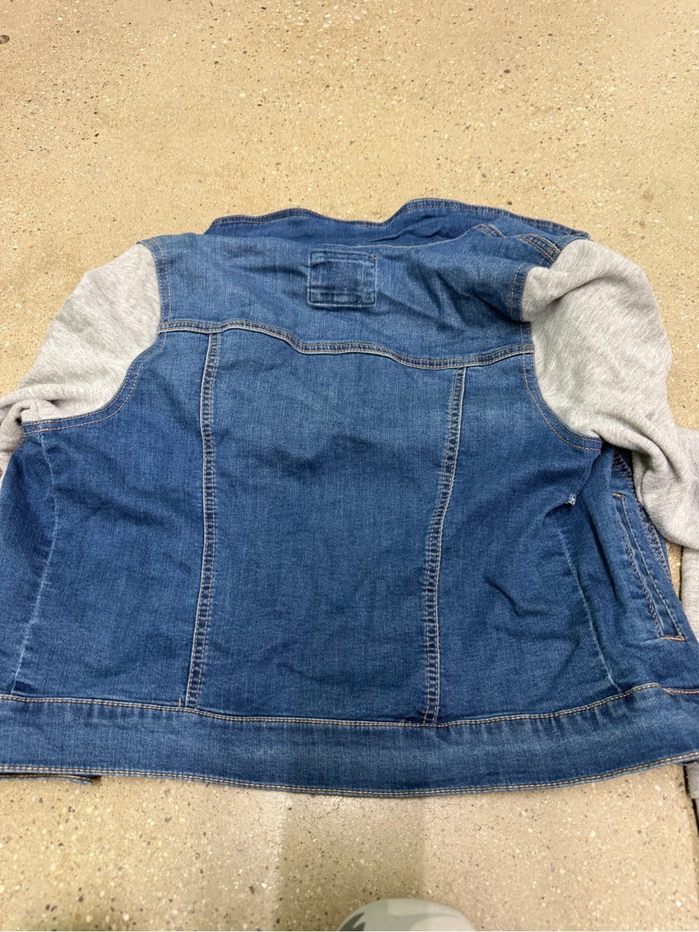 Ladies Blue Denim Jacket with Gray Sleeve Hoodie